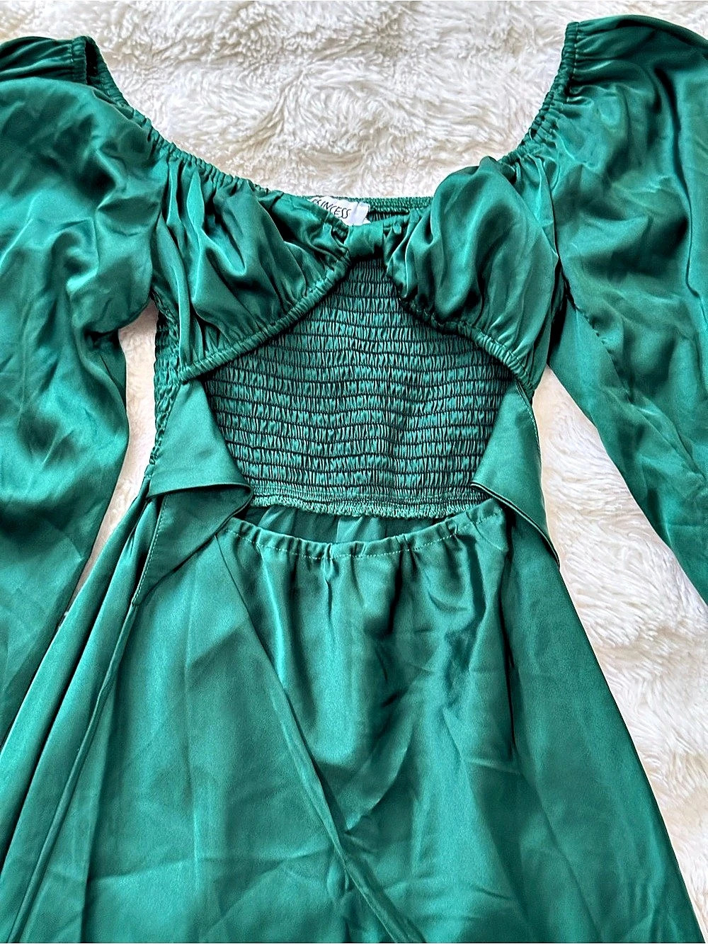 Princess Polly Nakita Long Sleeve Satin Cutout Mini Dress Green